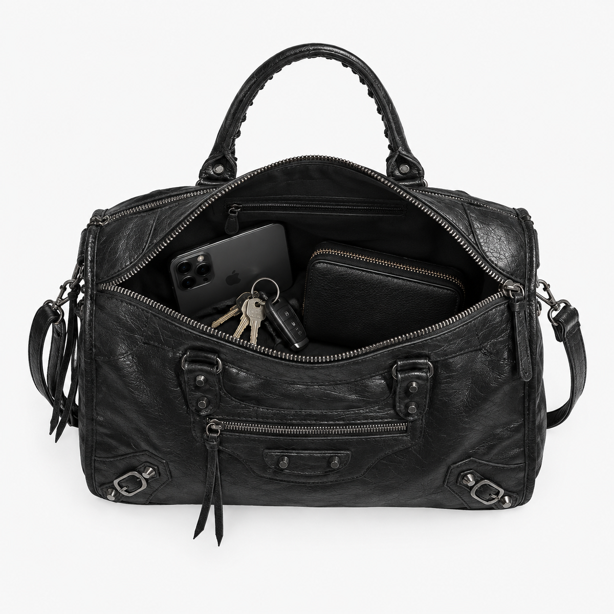 Sac à Main Noir Bandoulière, coloris Noir, sac ouvert