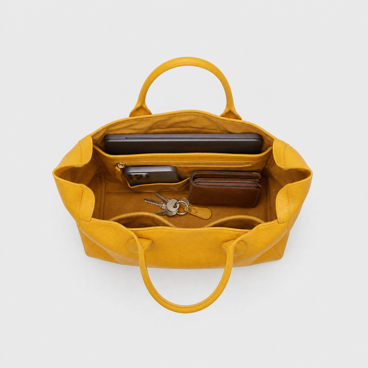 Sac Fourre-Tout Grand Format, coloris Jaune, sac ouvert
