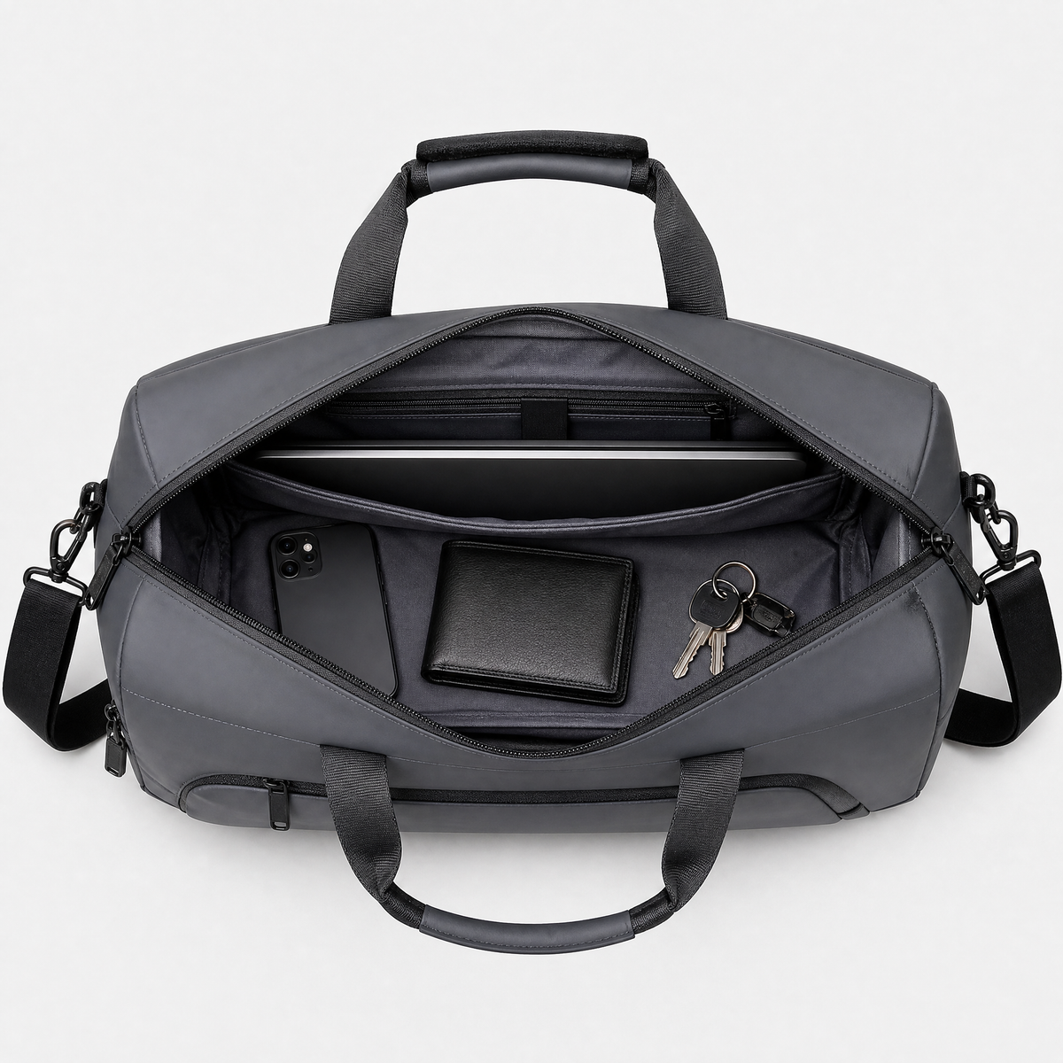 Sac à Main de Voyage Homme, coloris Gris, sac ouvert