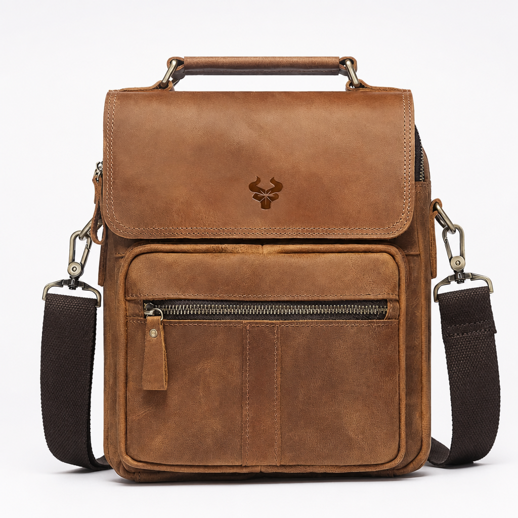 Sacoche Homme Cuir Bandoulière, coloris Marron, vue de face