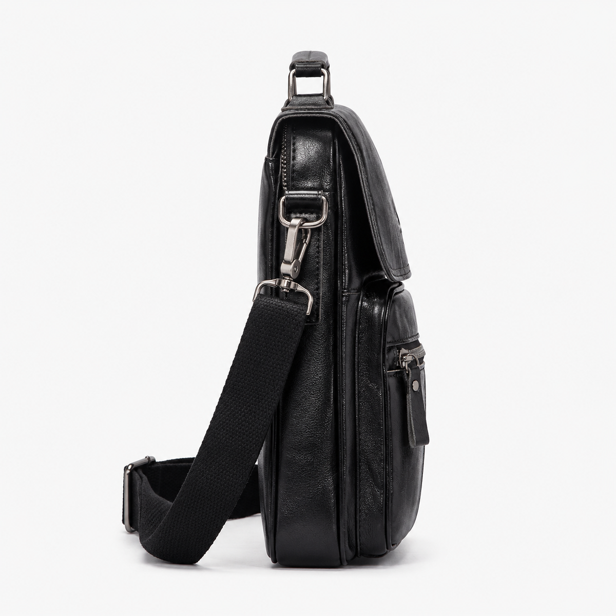 Sacoche Homme Cuir Bandoulière, coloris Noir, vue latérale
